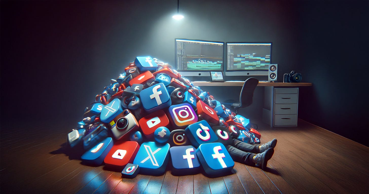 A video editor is buried under social media icons