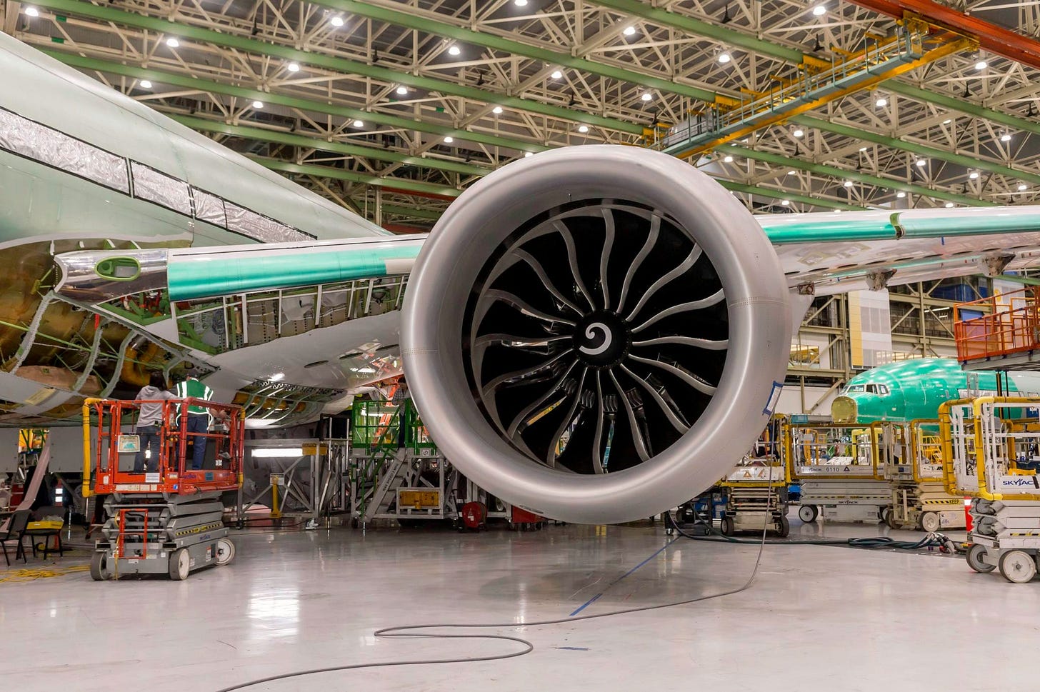 GE9X engine during flight testing on Boeing's test platform GE9X engine during flight testing on Boeing's test platform