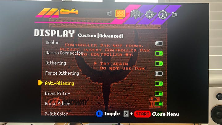 ModRetro M64 display settings