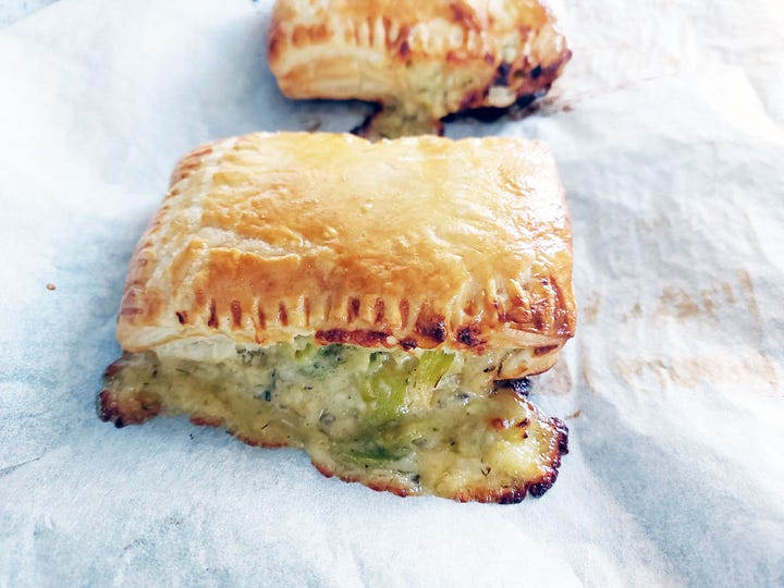 Cheese and leek pasties