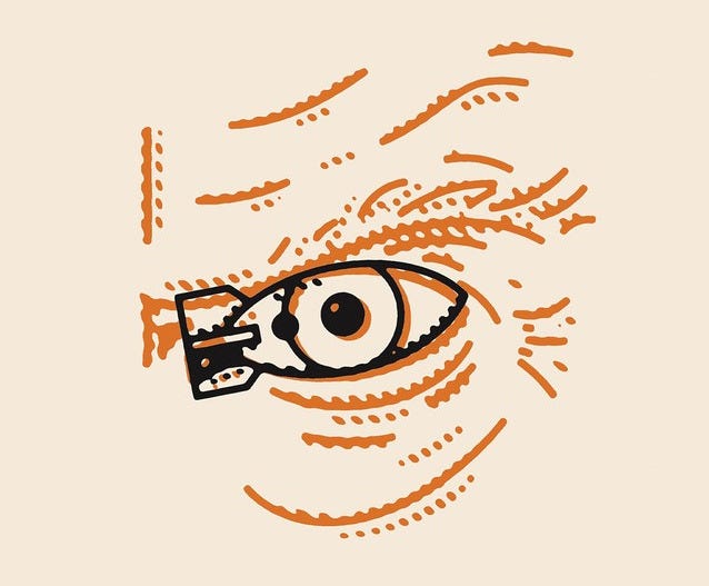 an illustration of a nuclear weapon superimposed over an eye resembling Donald Trump's