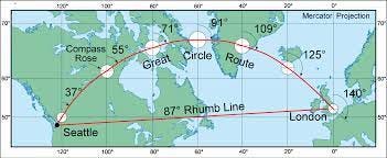 Mercator's Projection: A Comparative Analysis of Rhumb Lines and Great  Circles