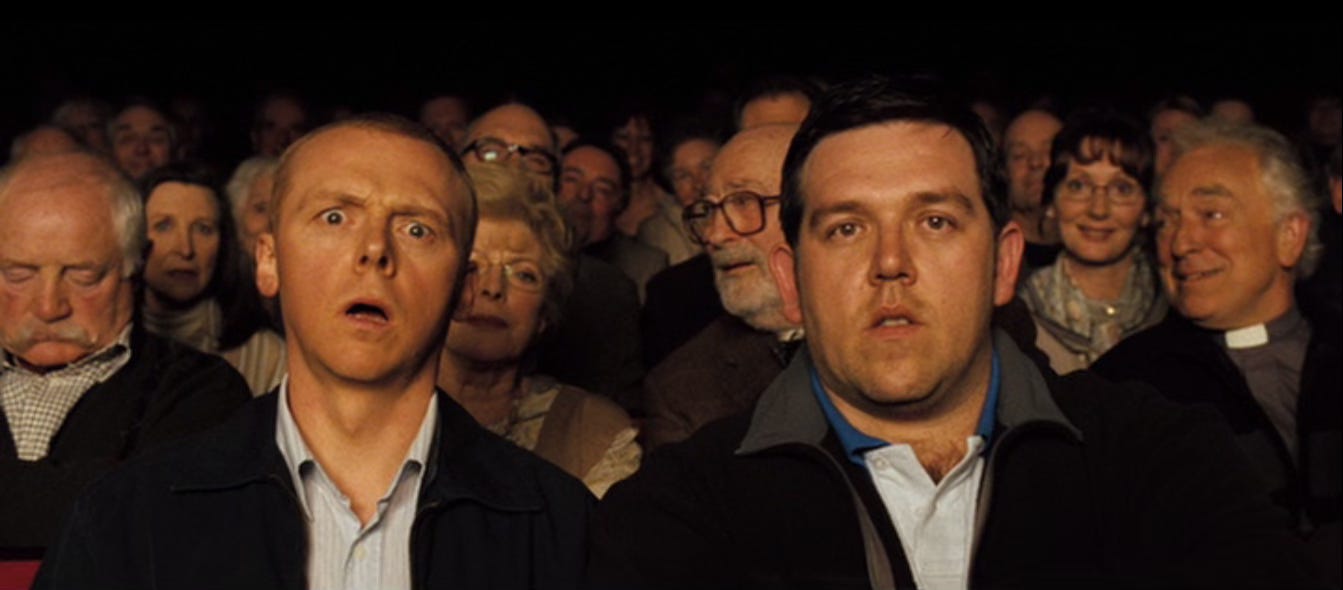 My face while watching Cats (2019) looked pretty much like Simon Pegg’s does here in Hot Fuzz My face while watching Cats (2019) looked pretty much like Simon Pegg’s does here in Hot Fuzz