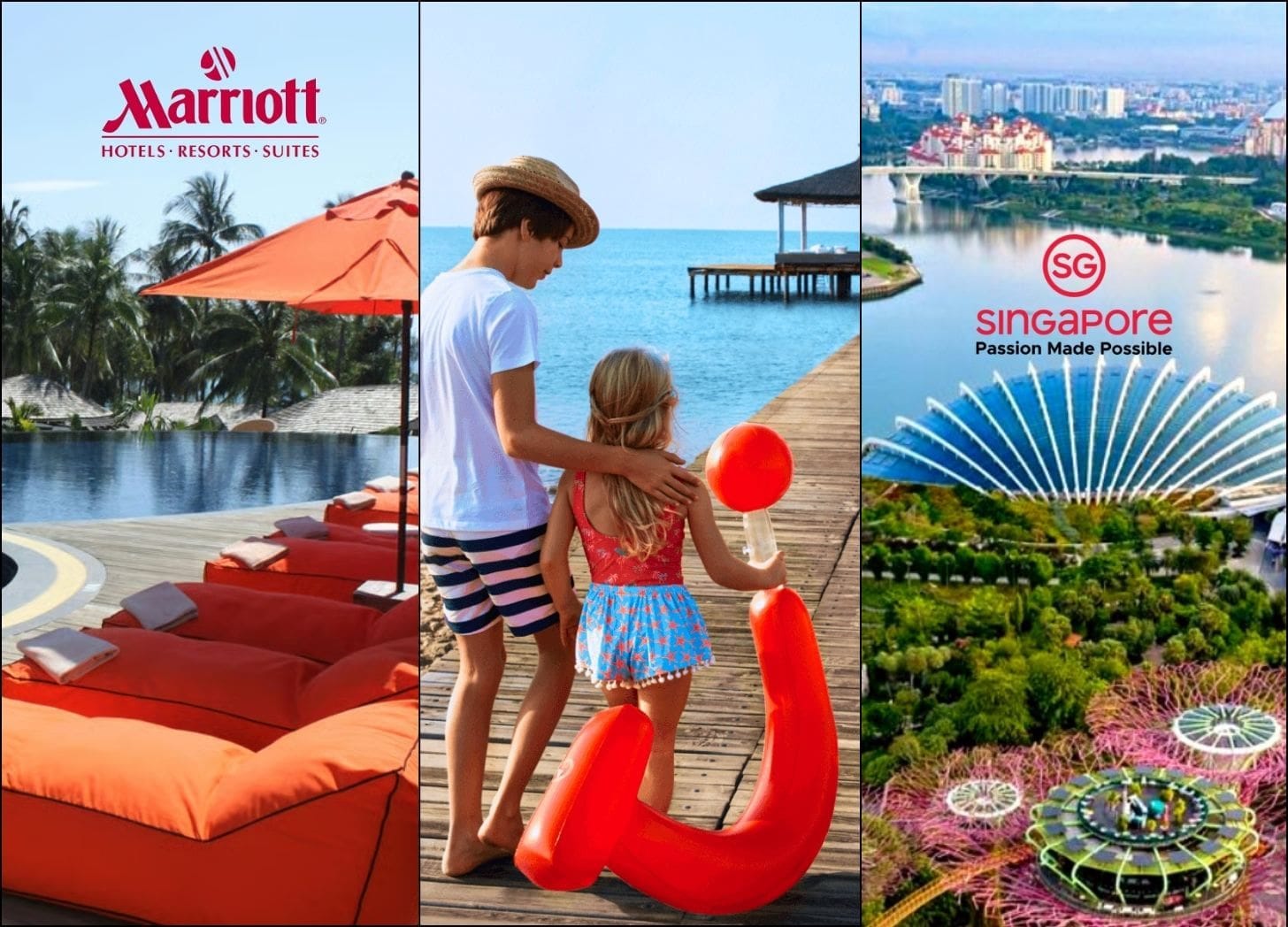 A three-panel collage showing global tourism and hospitality. A three-panel collage showing global tourism and hospitality.
