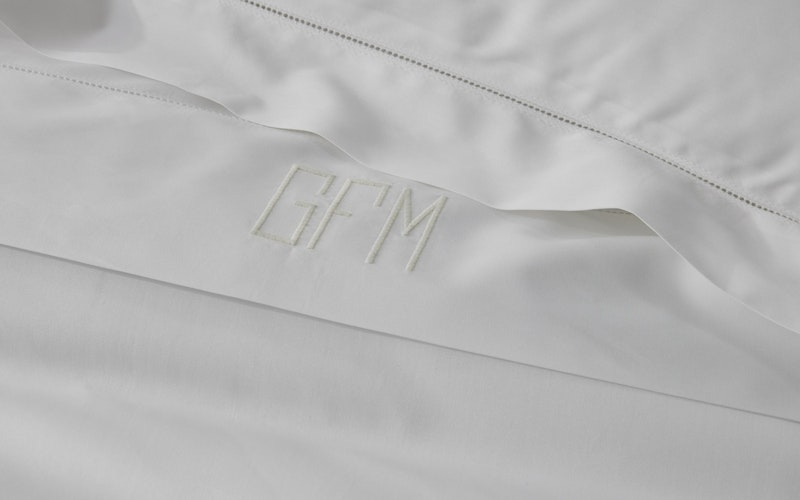 <p>Milano Hemstitch in White with a custom monogram.</p>
