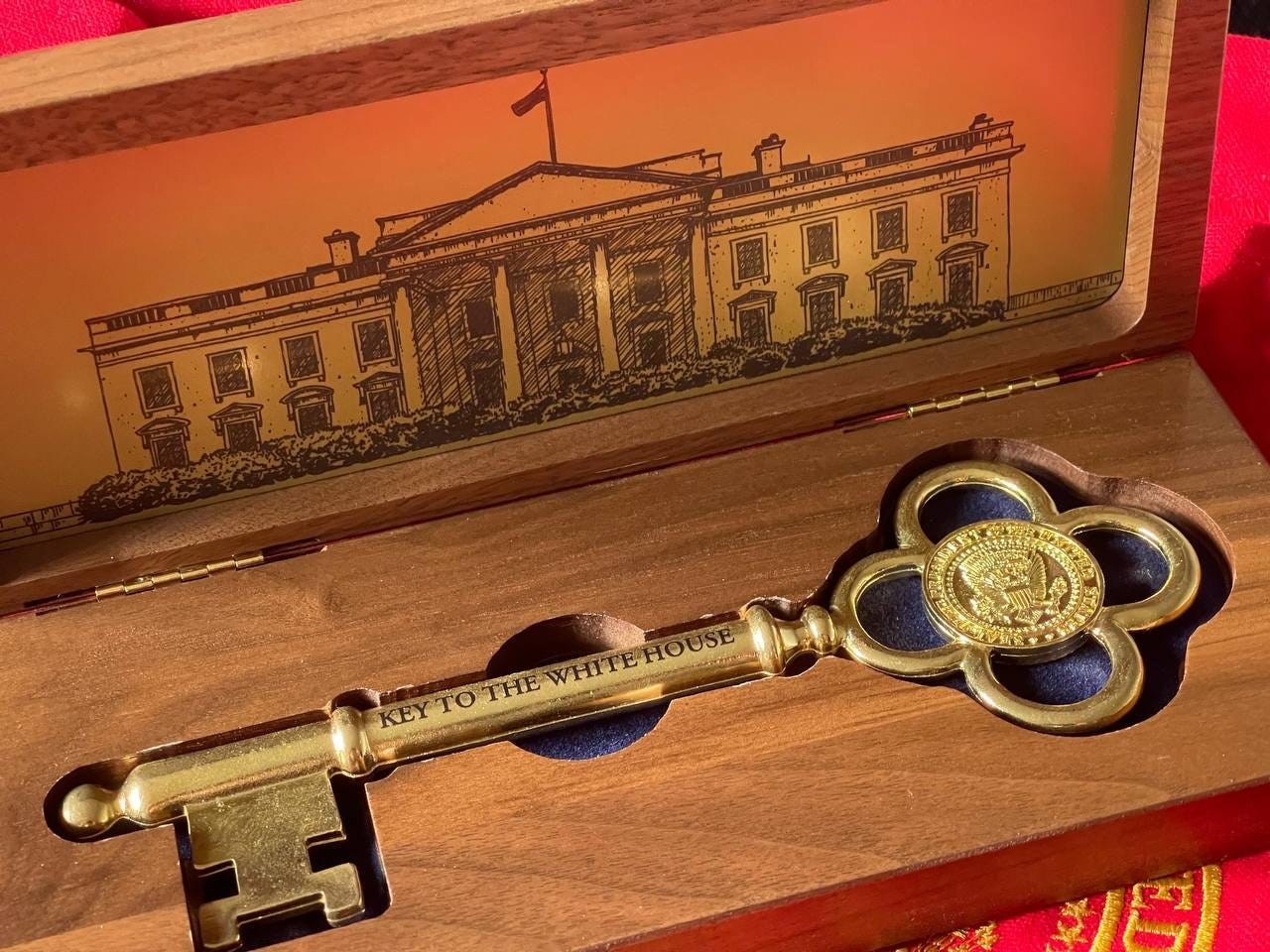 Our Key to the White House in its carved walnut presentation case Our Key to the White House in its carved walnut presentation case