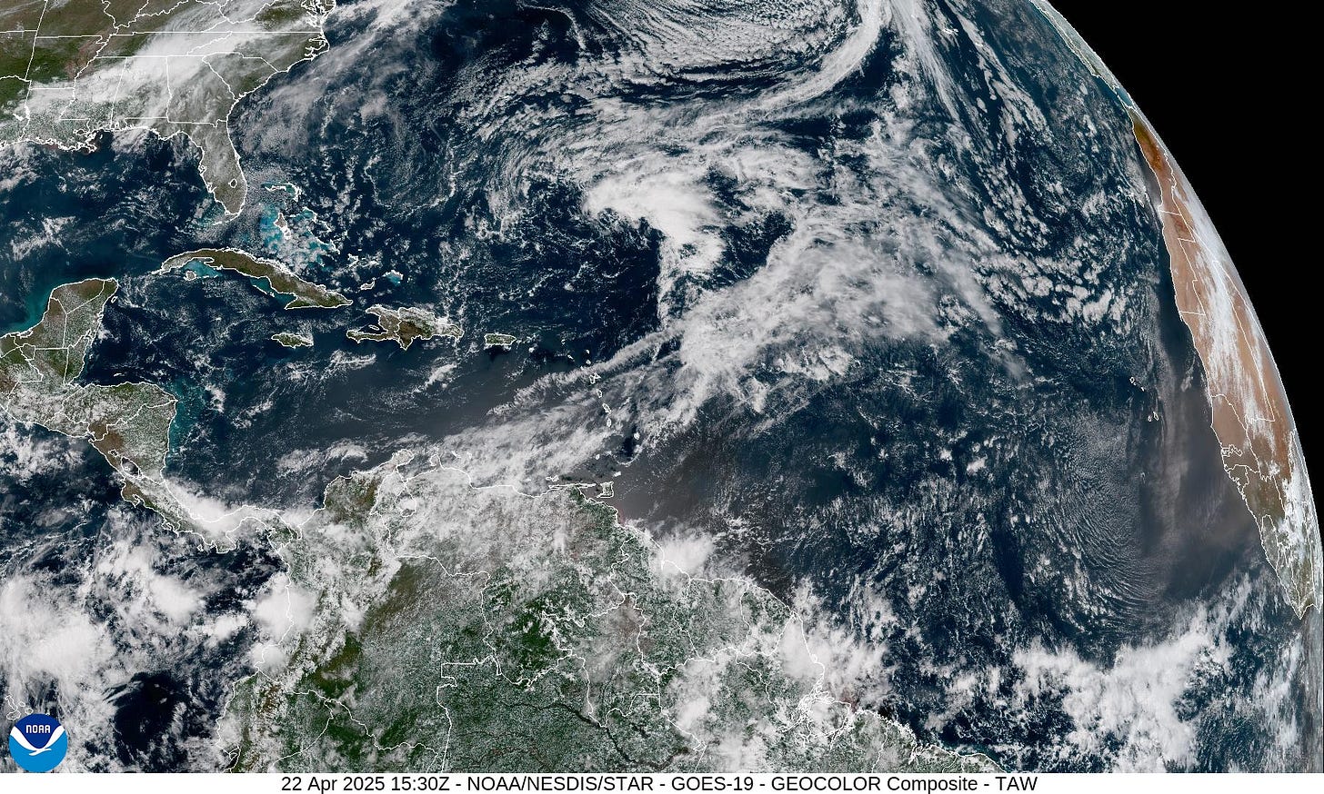 NOAA Satellite image of the Atlantic Ocean on Earth Day 2025