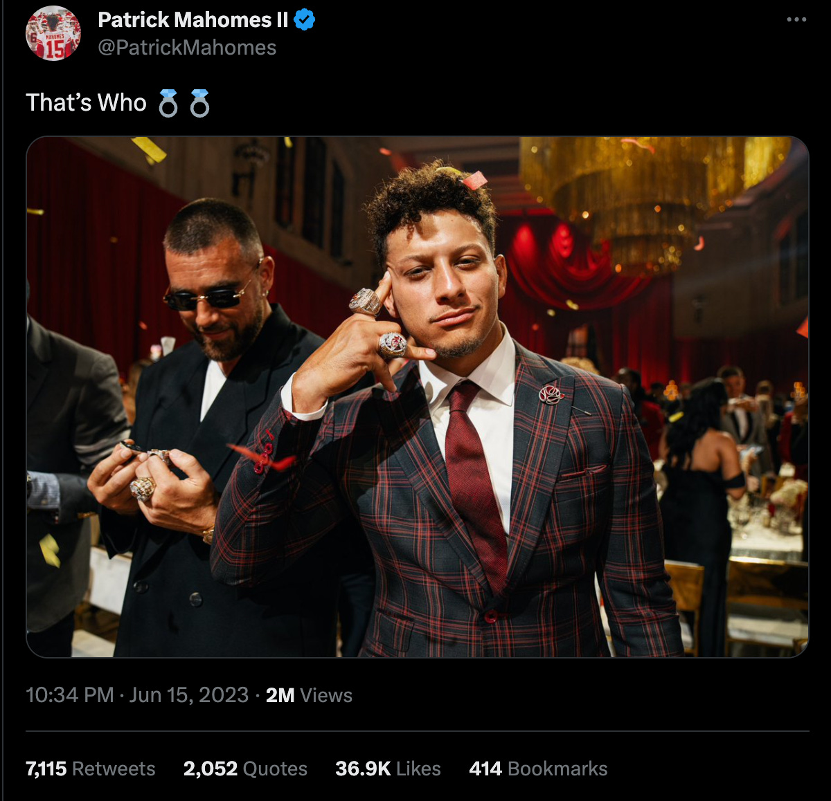 Patrick Mahomes super bowl ring tweet