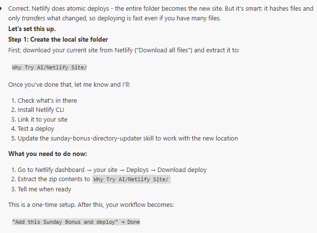 Claude Code terminal output showing Netlify CLI installation and site linking process