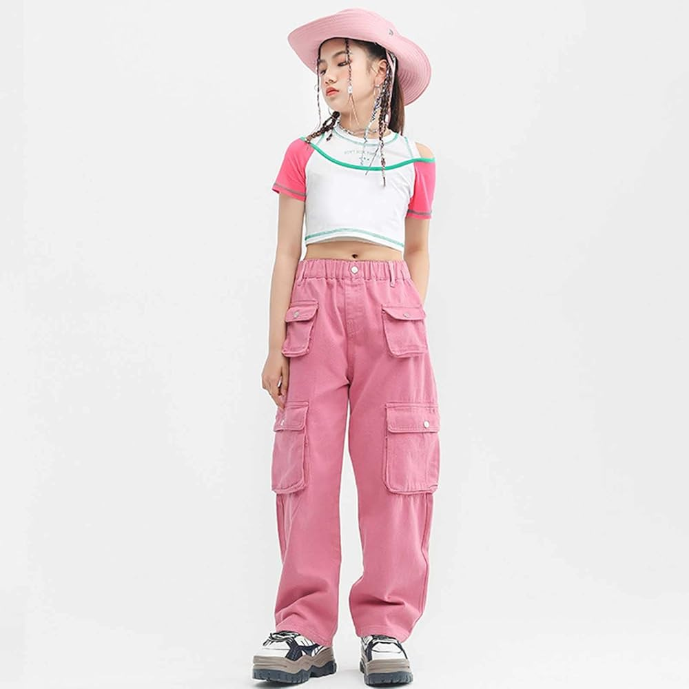 Amazon.com: Kids Teens Solid Color Pants Elastic High Waist Cargo Pants  with Pockets Casual Straight Leg Pants for Girls (Pink, 3-4 Years) : Sports  & Outdoors