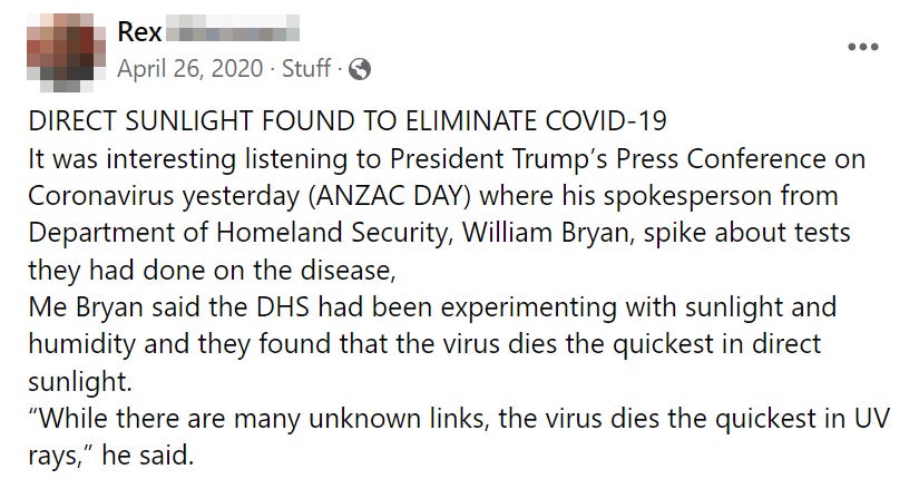 "Direct sunlight found to eliminate Covid 19"