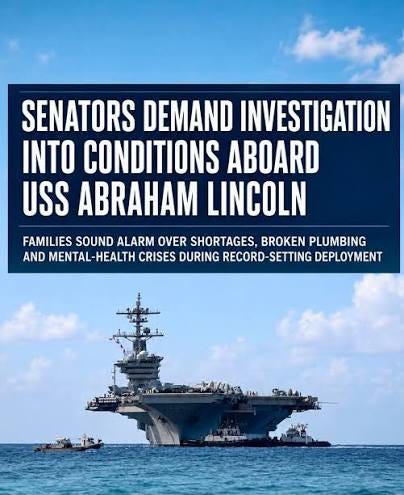 More than 5,000 sailors and Marines aboard the USS Abraham Lincoln have now  spent over 200 consecutive days at sea without a port call — and their  families say the strain is
