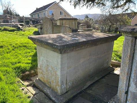 Photos of the tombs of Ann Nelson and Elizabeth Matchum at St Switun's Church, Bathford.