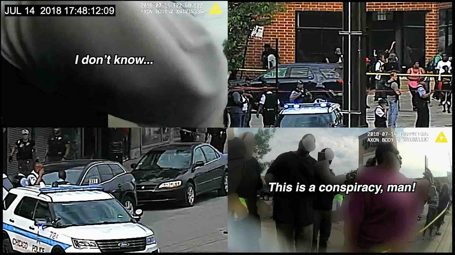 a tapestry of archival body cam and CCTV footage forms a single composite image in Bill Morrison's 2024 film Incident