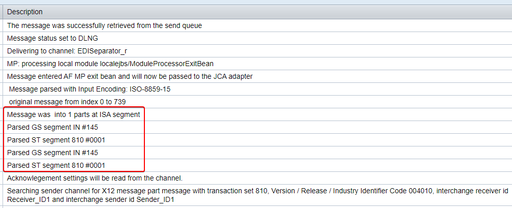 Bulk EDI message split into two transaction sets- message log Bulk EDI message split into two transaction sets- message log