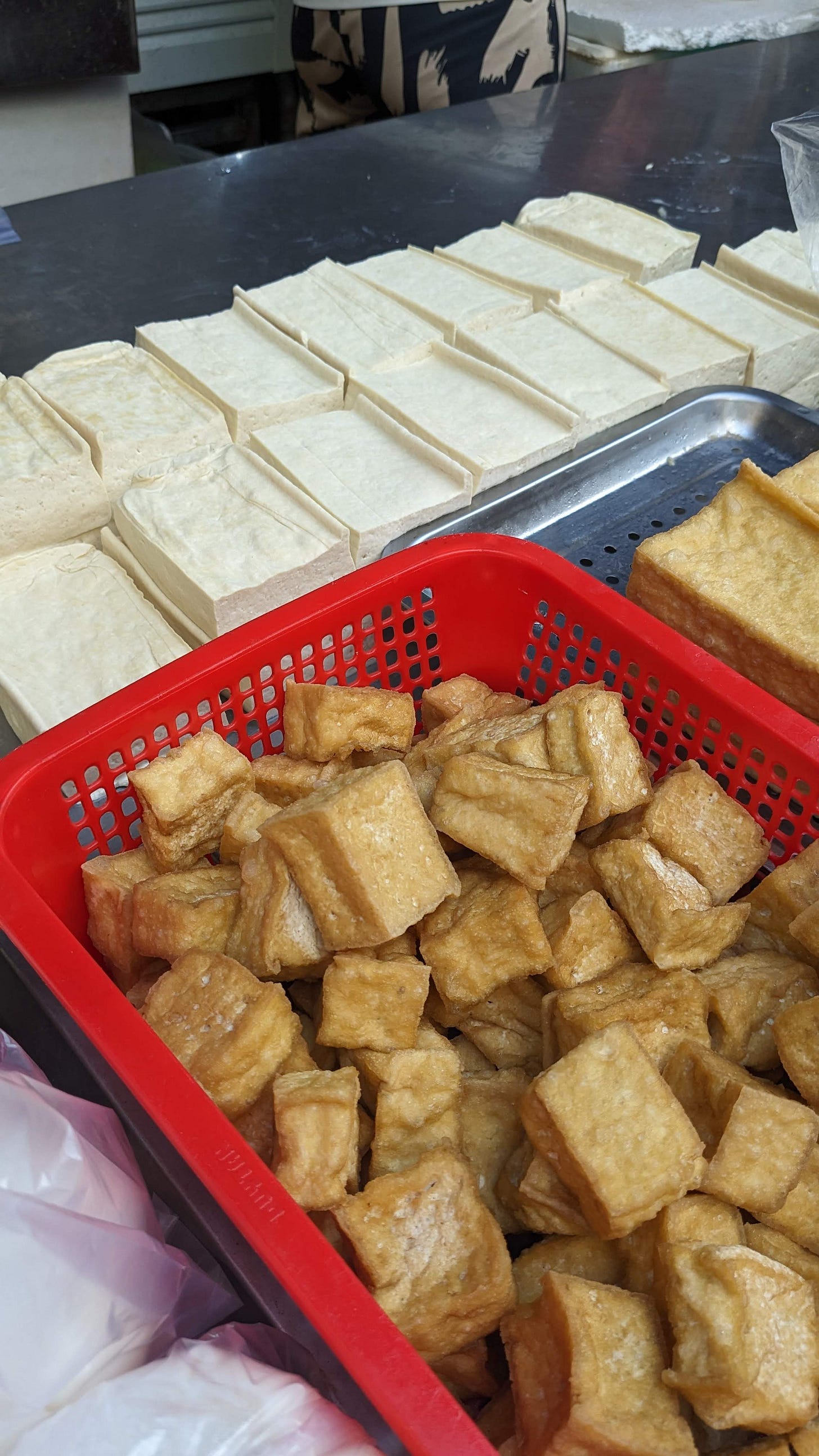 table of fresh and fried tofu