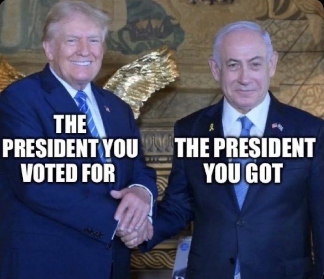 Two men shake hands in front of a decorative picture with the inscriptions "THE PRESIDENT YOU VOTED" and "THE PRESIDENT YOU GOT". Two men shake hands in front of a decorative picture with the inscriptions "THE PRESIDENT YOU VOTED" and "THE PRESIDENT YOU GOT".