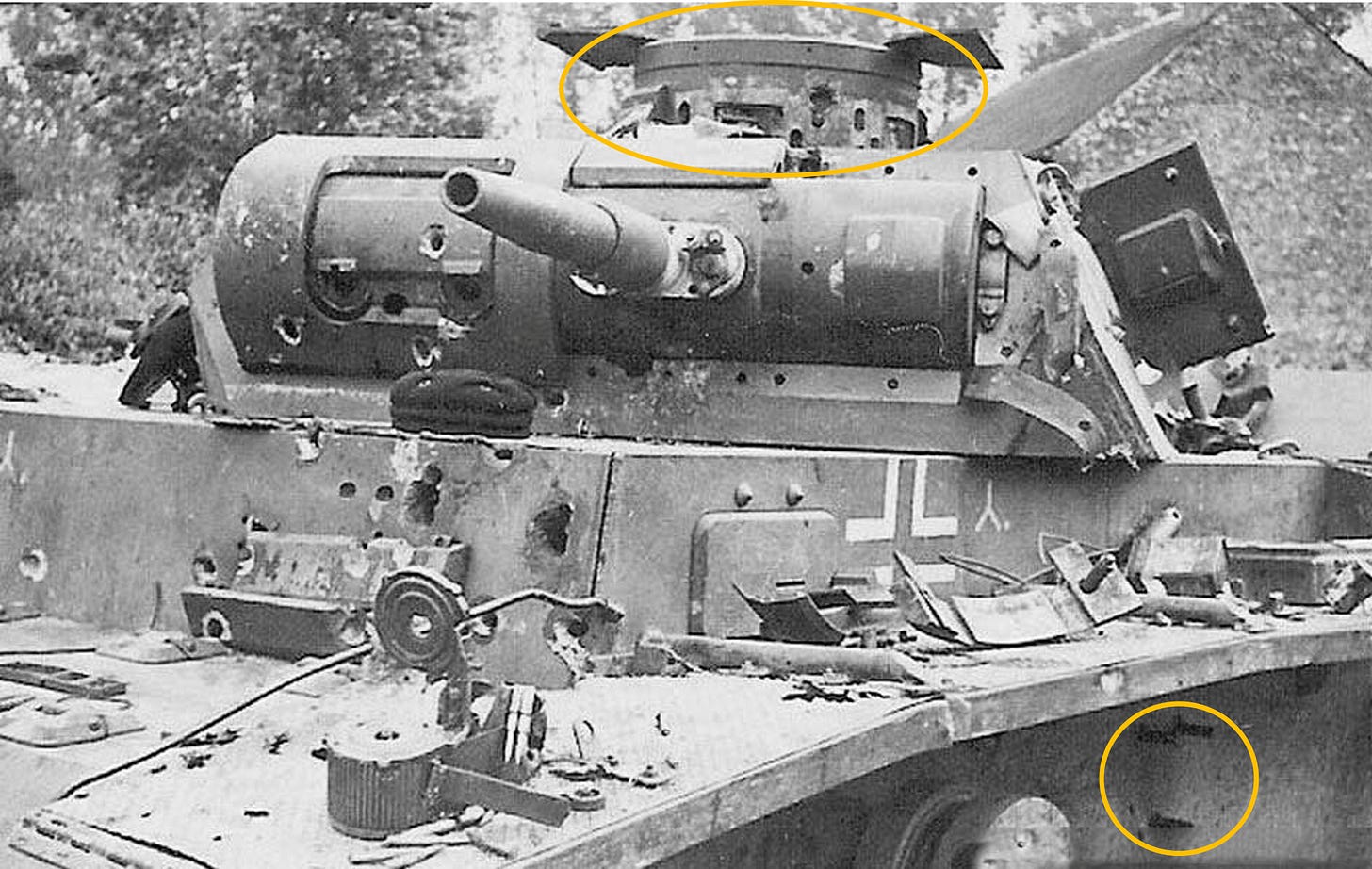 The first photo with two areas of damage highlighted in yellow.