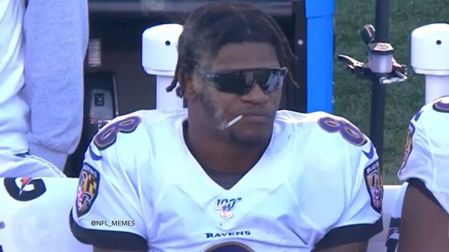 NFL Memes on X: "“Seahawks, Pats, Texans, Rams... chew em up like  Thanksgiving dinner hams and yams... I don't give no damns. Lamar Jackson  fo MVP” https://t.co/tlemKxXV01" / X