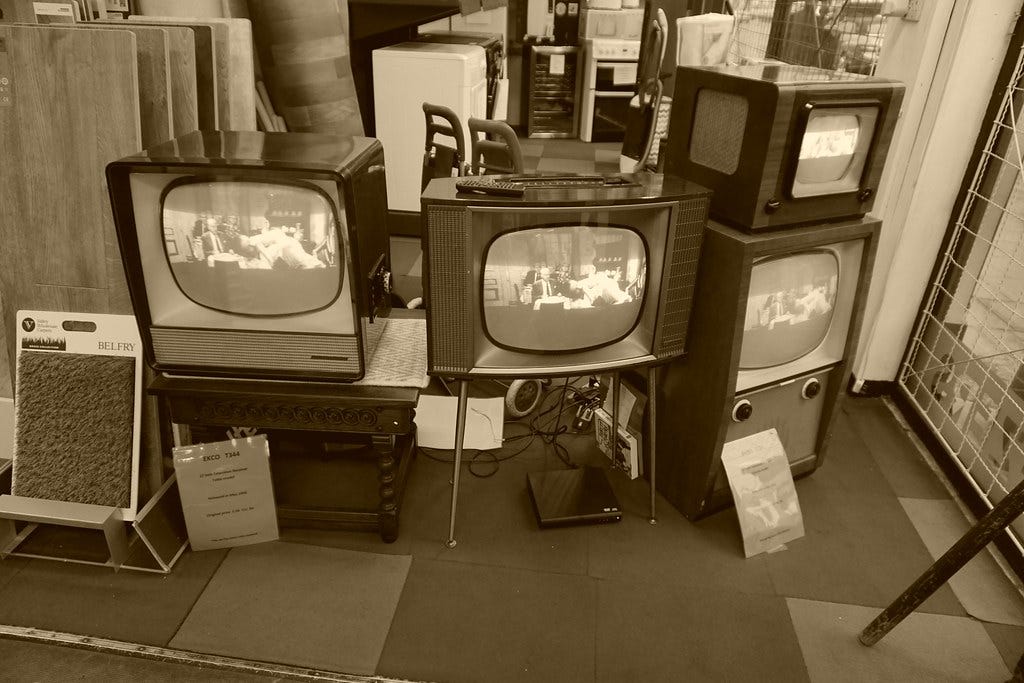 A lovely display of old television sets in an electrical store in Bromley. A lovely display of old television sets in an electrical store in Bromley.