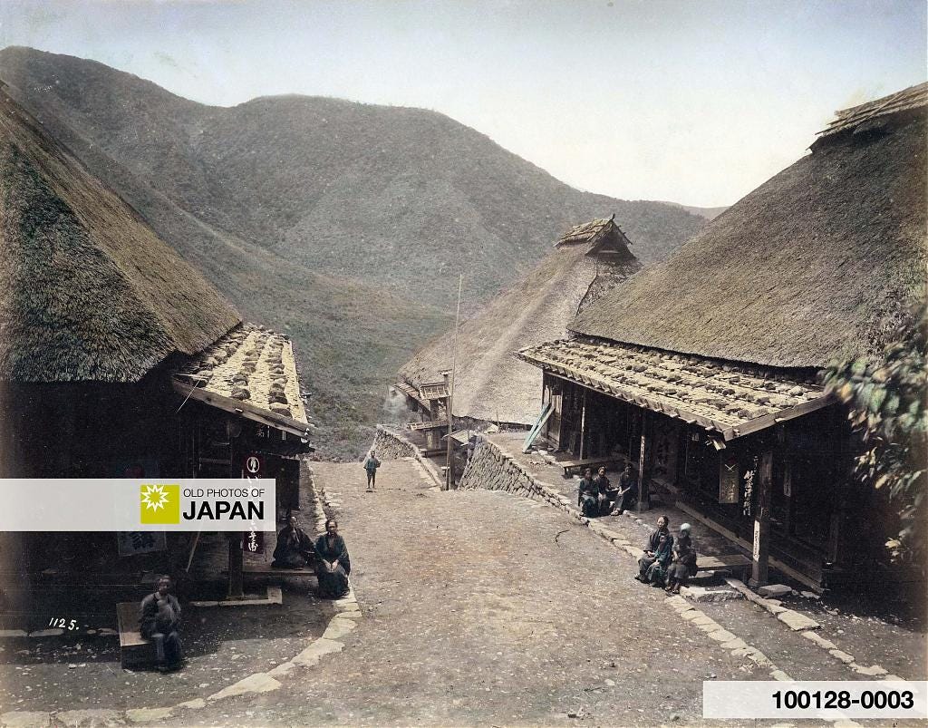 Hand colored albumen print by Kimbei Kusakabe of the Wada Pass on the Nakasendo highway, ca. 1885 Hand colored albumen print by Kimbei Kusakabe of the Wada Pass on the Nakasendo highway, ca. 1885