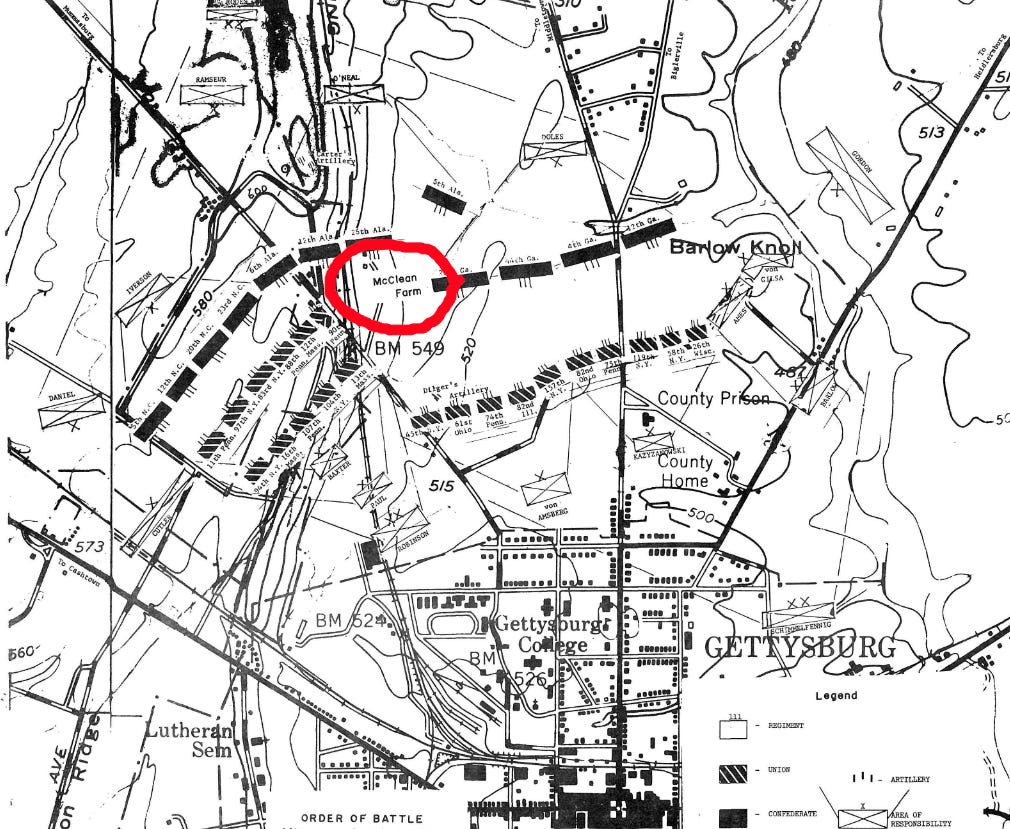 map with McClean farm north of Gettysburg map with McClean farm north of Gettysburg