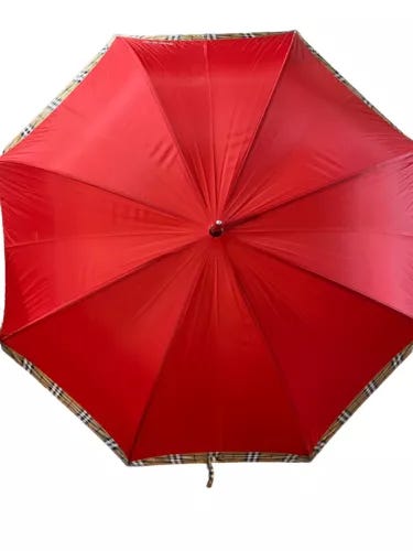 Burberrys Perfumes Golf Umbrella Red Nova Check Wooden Handle Vintage Burberry - Picture 1 of 7
