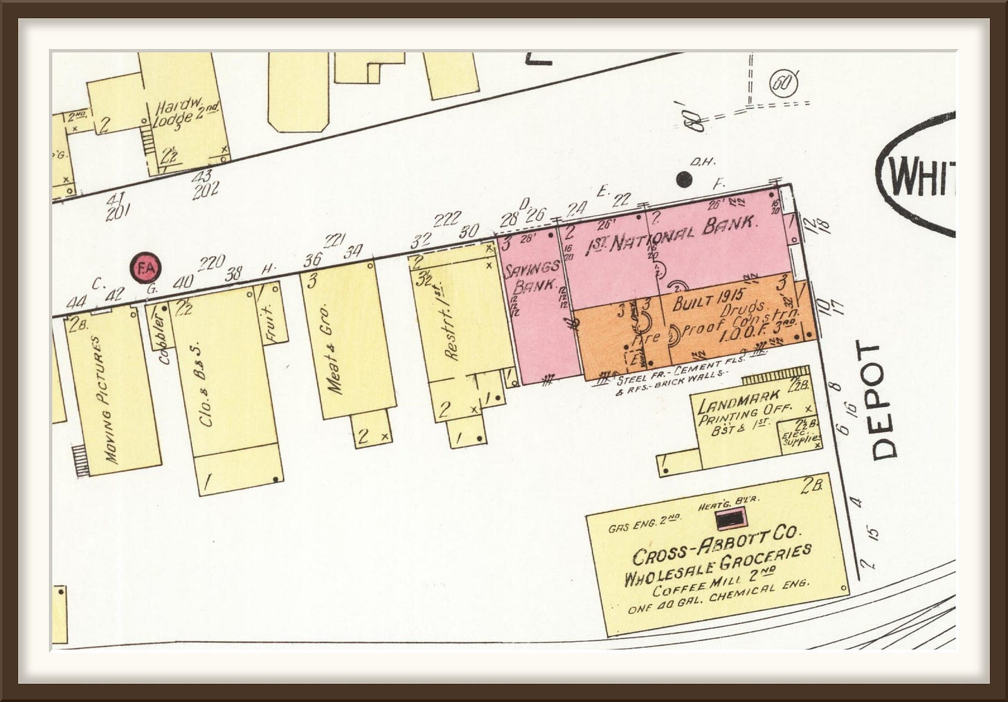The First National Bank corner in White River Junction on the June 1917 Sanborn map, sheet 3 The First National Bank corner in White River Junction on the June 1917 Sanborn map, sheet 3