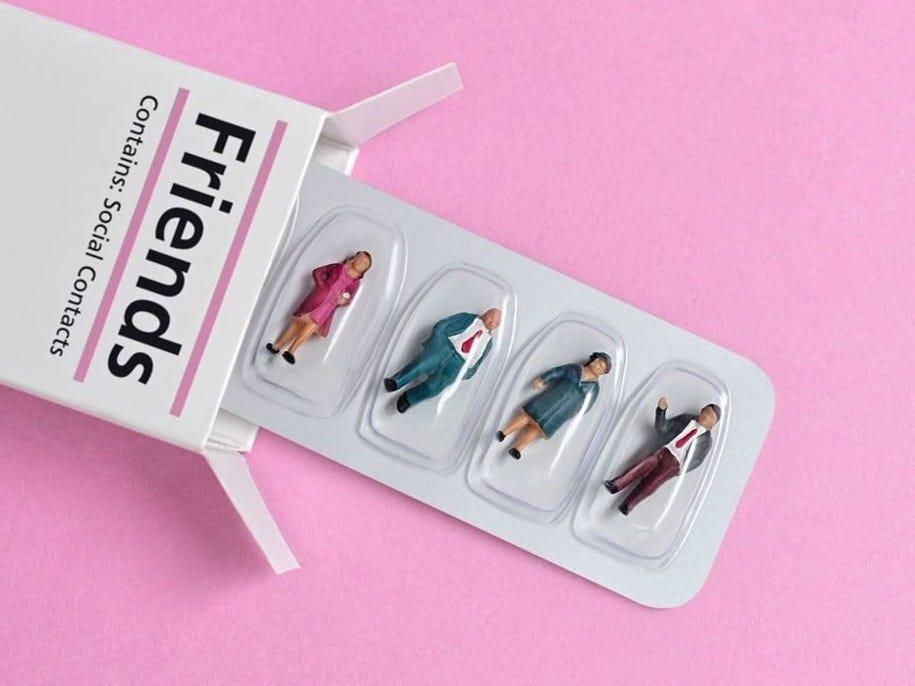 This may contain: a couple of people sitting on top of a remote control with the words friends above them