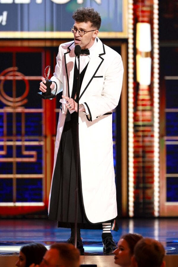 Sam Pinkleton giving hipster Tommy Tune in his Tony acceptance speech