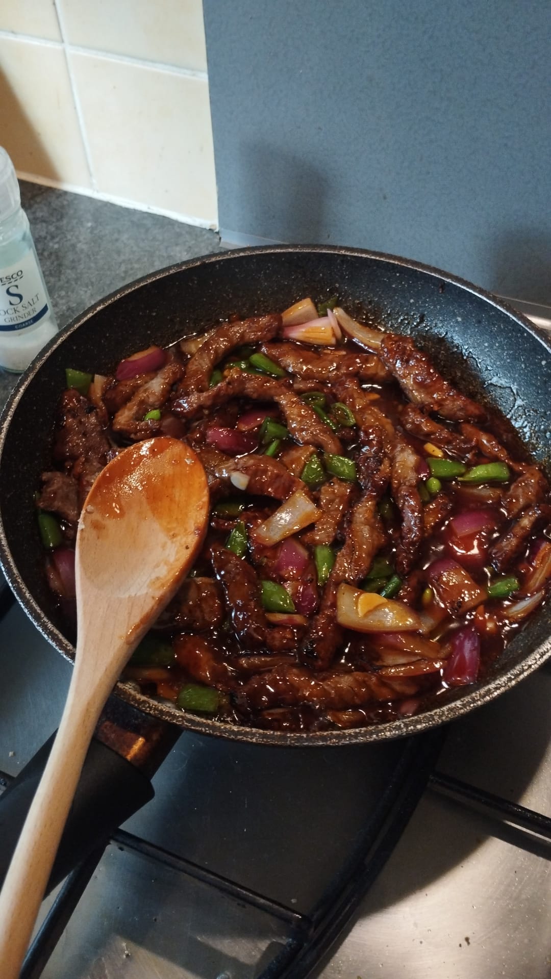 Cooking Crispy Sweet Chilli Beef. My mouth is watering looking at this photo!