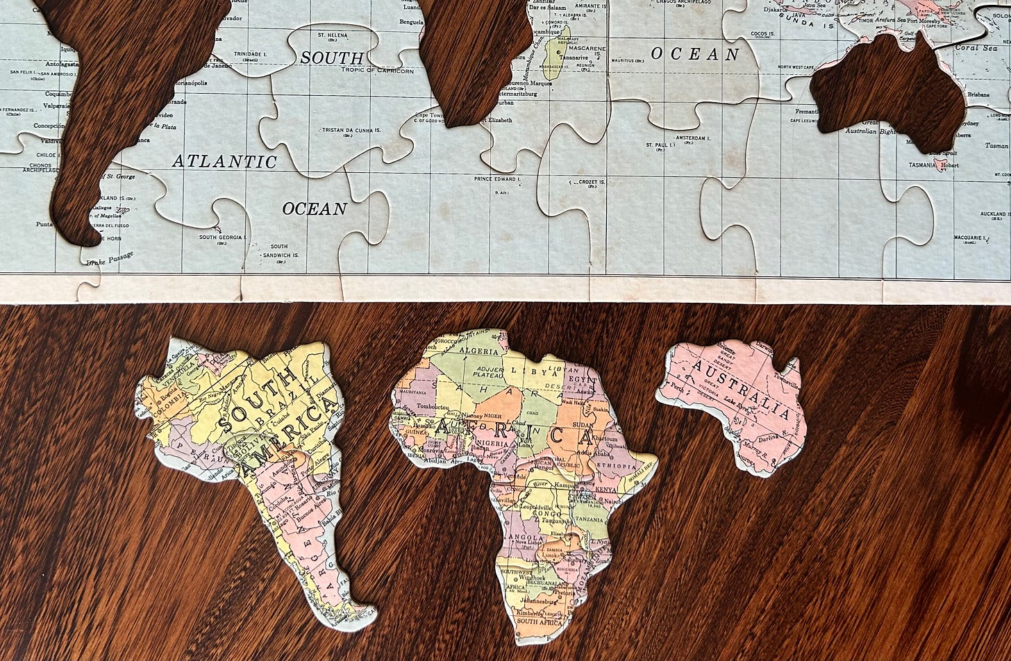puzzle pieces from world map