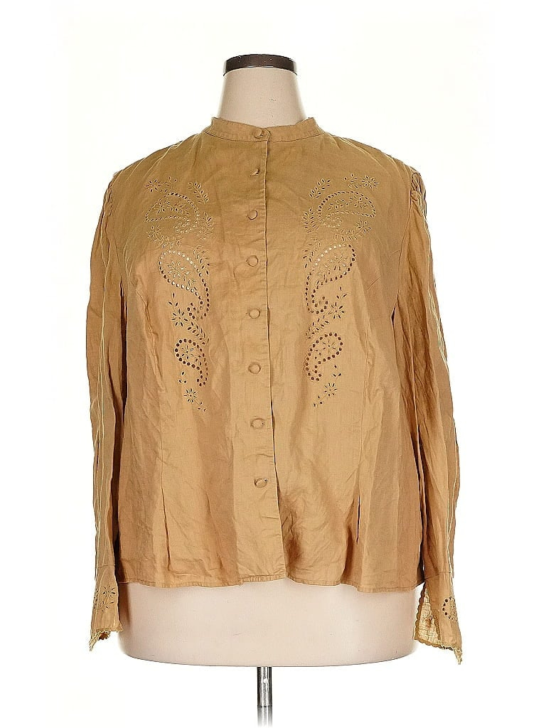 Lauren by Ralph Lauren 100% Linen Gold Long Sleeve Blouse Size 3X - photo 1 Lauren by Ralph Lauren 100% Linen Gold Long Sleeve Blouse Size 3X - photo 1