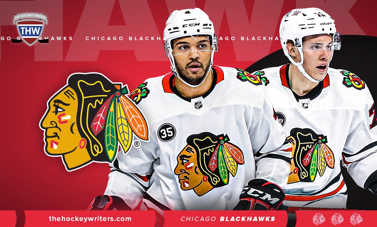 Chicago Blackhawks Seth Jones and Alex Vlasic