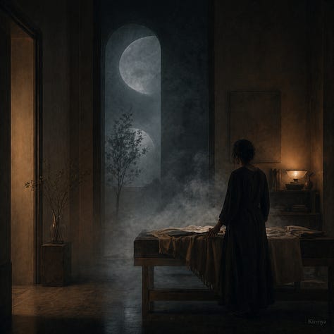 A nine-image conceptual visual essay showing different forms of creative atmosphere. The images include a person reading beside falling rain, a writer under an approved cloud in an institutional room, a figure seated before a large projected weather diagram, a person studying maps under golden light, a worldbuilder drawing over a glowing cosmic map, a quiet interior with several rooms and changing atmospheres, and two reflective portraits of writers in warm and shadowed light. The set explores the idea that creative work has its own emotional, symbolic, intellectual, and atmospheric weather.