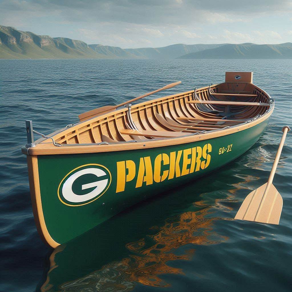 green bay packers rowboat  photorealistic