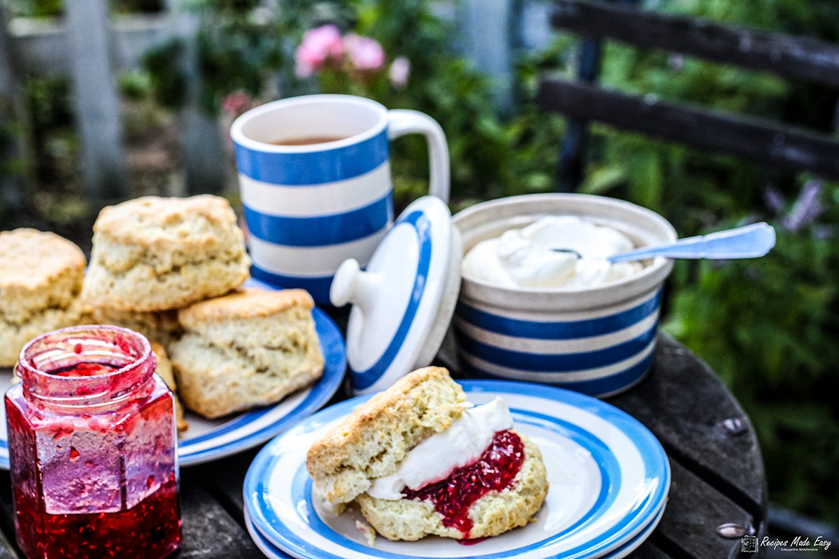 scones in a garden tea setting