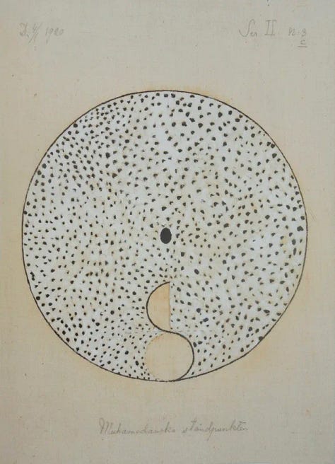 Circles divided into black and white parts. Starting picture is split vertically, while the others are distorted in various ways