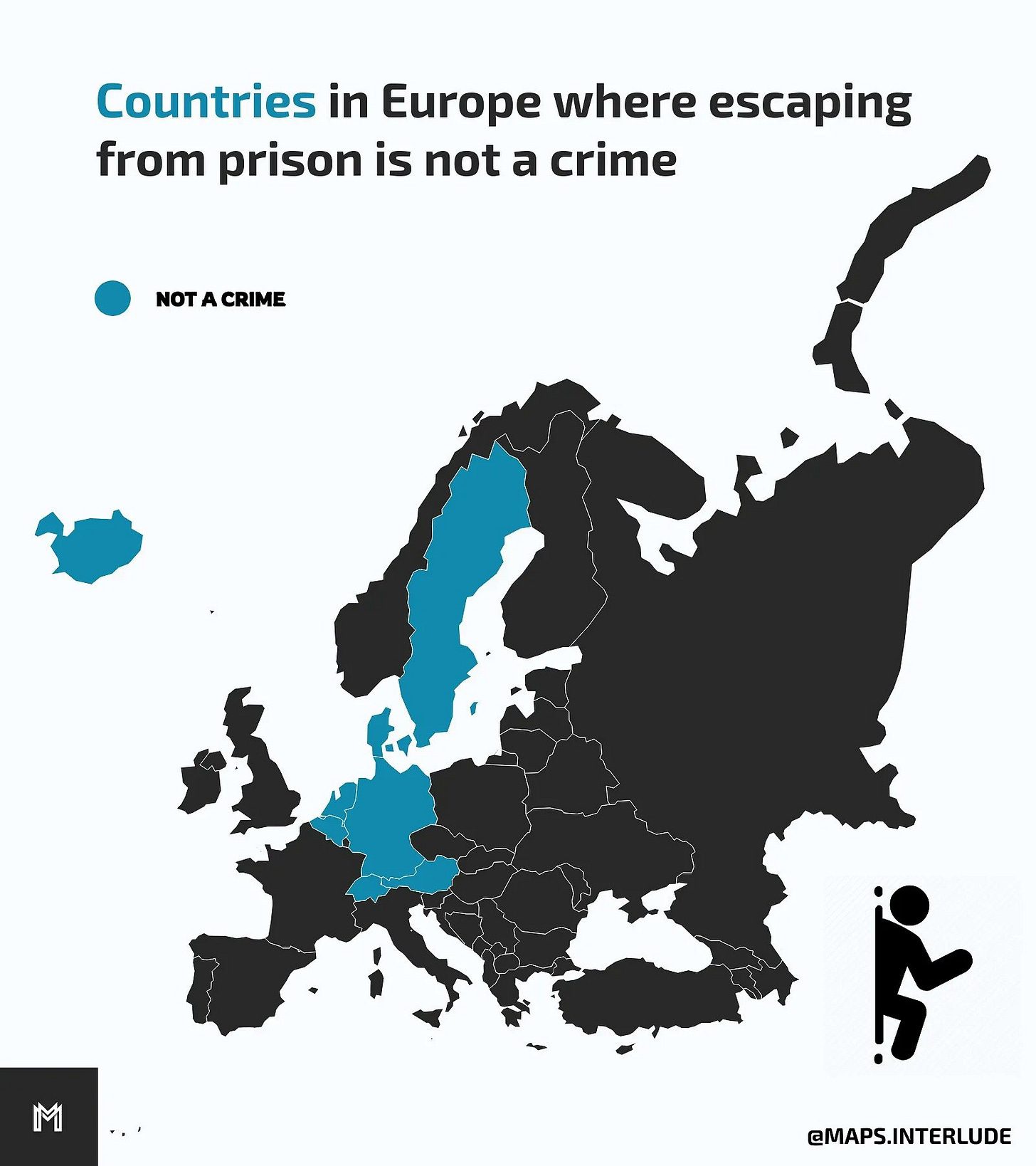 r/MapPorn - Σ Countries in Europe where escaping from prison is not a crime NOT A CRIME odr