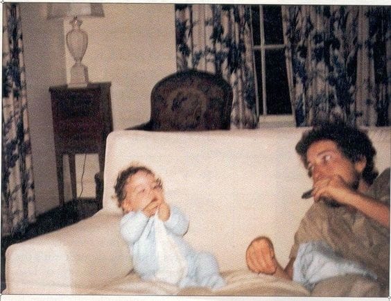 Bob Dylan with baby Jakob, 1972