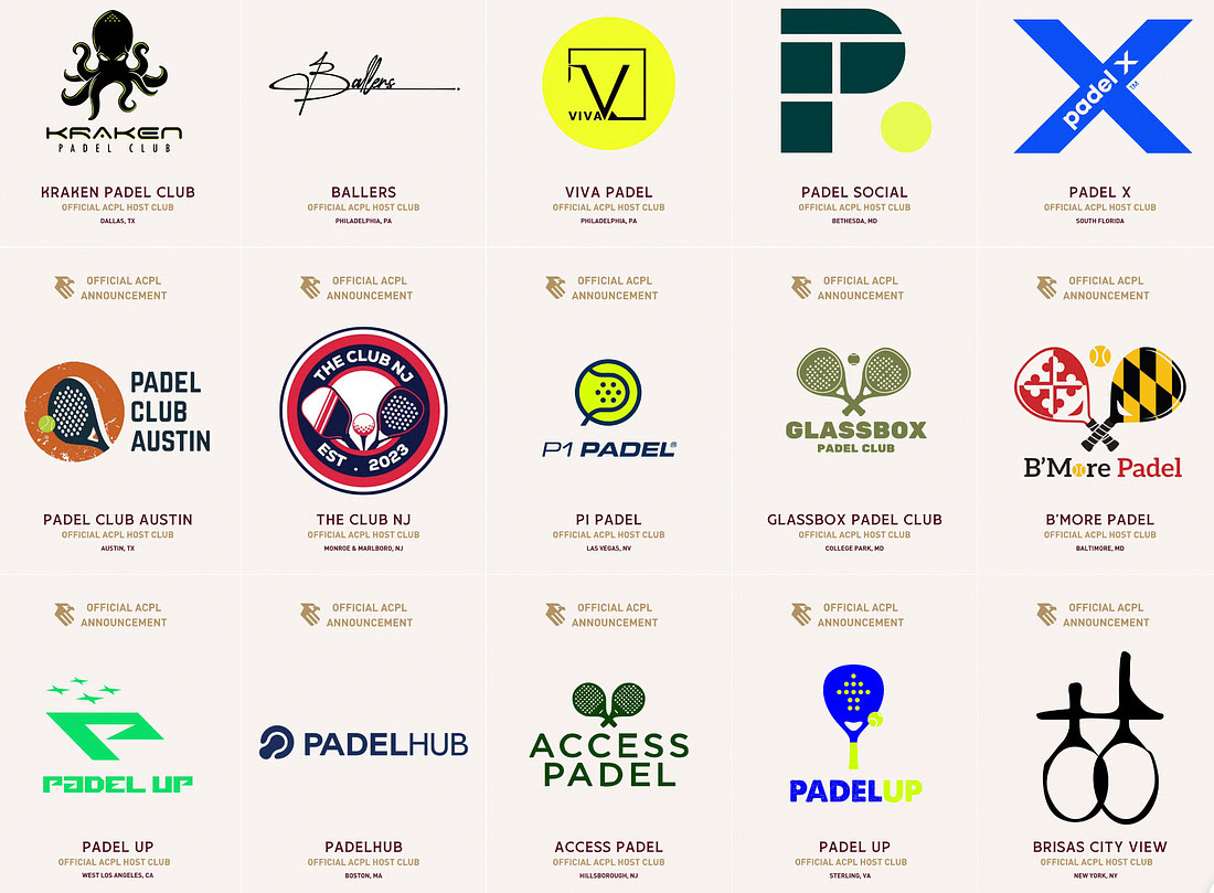 Logos and details for 15 American Collegiate Padel League official host clubs