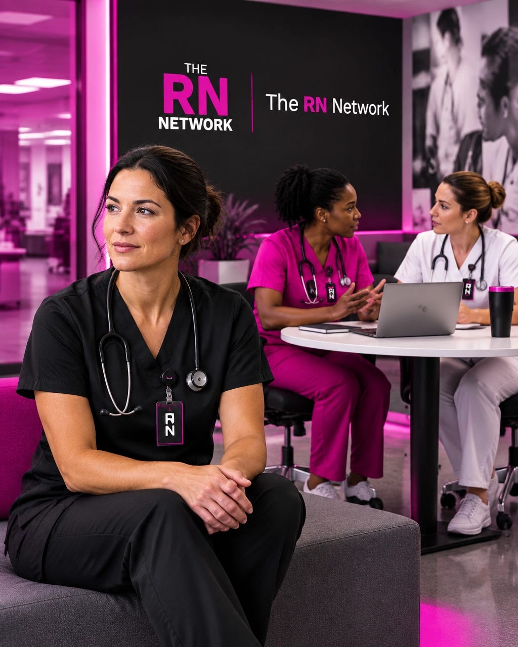 Nurses collaborating while one experienced nurse remains outside the leadership conversation Nurses collaborating while one experienced nurse remains outside the leadership conversation