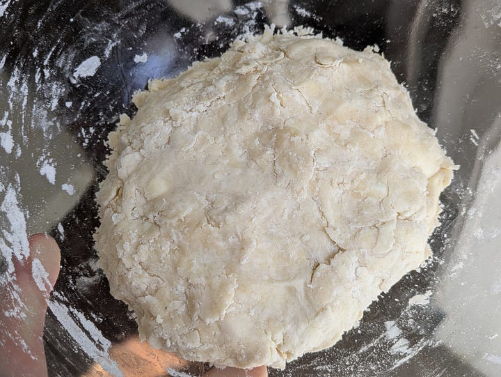 Starting to cut in cold butter, and readyStarting to cut in cold butter, and ready for chilling. I used a pastry cutter that you can find very similar versions of on ebay for about $9 free shipping. for chilling.