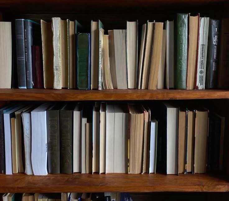 This may contain: a book shelf filled with lots of books