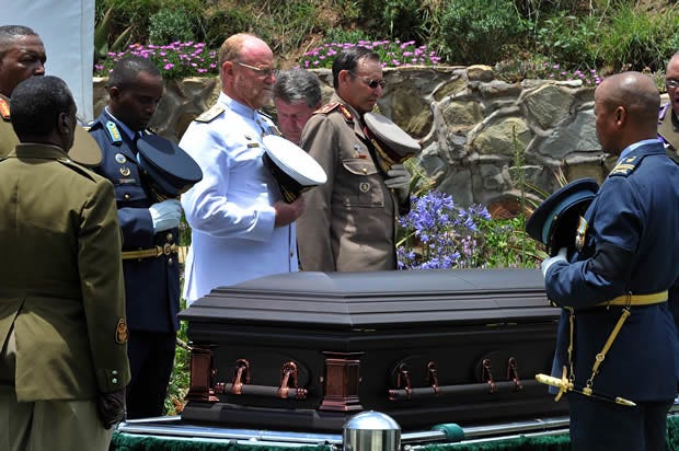 Nelson Mandela's coffin at his funeral.