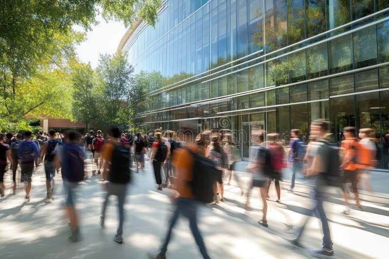 Students Walking Across Busy College Campus Stock Image - Image of campus,  movement: 377753347