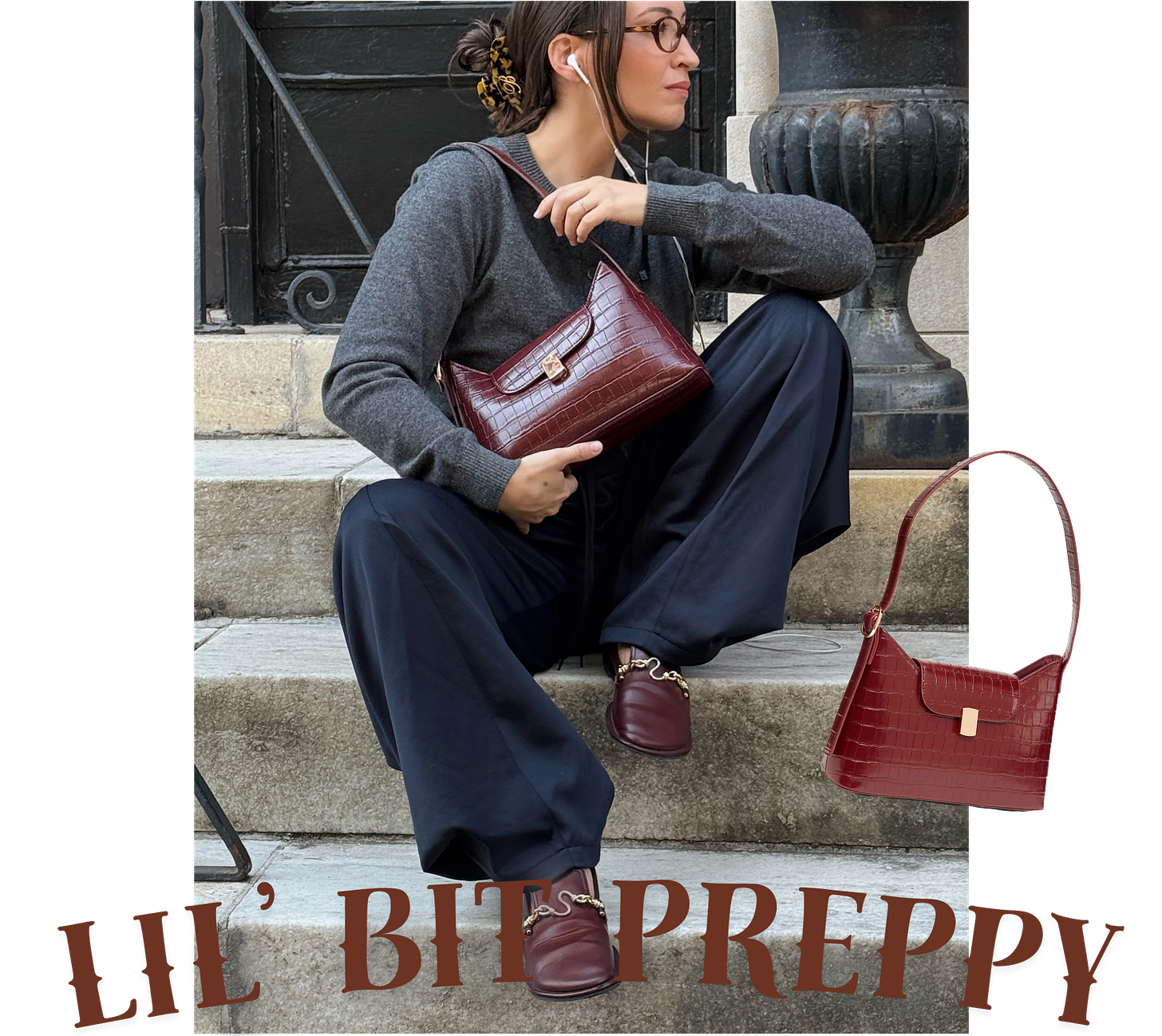 Bella holding red bag
