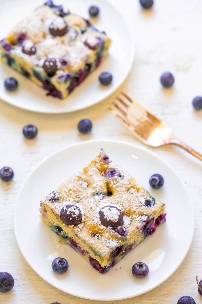 Blueberry Baked Pancakes — Craving pancakes but not the work of standing at the stove flipping them? Make these EASY oven baked pancakes with only THREE ingredients!! Perfect for weekend brunch or as a make-ahead weekday breakfast!! Blueberry Baked Pancakes — Craving pancakes but not the work of standing at the stove flipping them? Make these EASY oven baked pancakes with only THREE ingredients!! Perfect for weekend brunch or as a make-ahead weekday breakfast!!