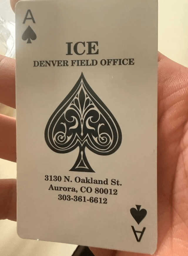 r/EyesOnIce - 🧊 In Colorado, ICE agents are leaving these cards in vehicles of people they’ve detained. During Vietnam, American soldiers would often mark the bodies of Vietnamese they’d killed with the Ace of Spades.