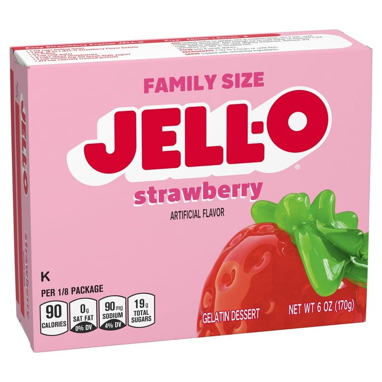 Jell-O Strawberry Gelatin Dessert Mix, Family Size, 6 oz Box Jell-O Strawberry Gelatin Dessert Mix, Family Size, 6 oz Box